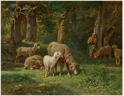 Hirtin, die ihre Herde hütet von Charles Jacque