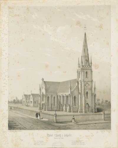 Burton-upon-Trent - Christuskirche und Schulen von Charles Joseph Hullmandel