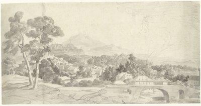 Landschaft mit einer Stadt bei einer Brücke von Charles Joseph Natoire (attributed to)