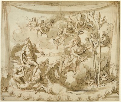 Neptun und Minerva diskutieren die Gründung Athens von Charles Le Brun