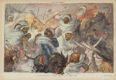 Satire auf Kaiser Wilhelm II.s Besuch in Tanger 1905. Illustration für Le Rire von Charles Leandre