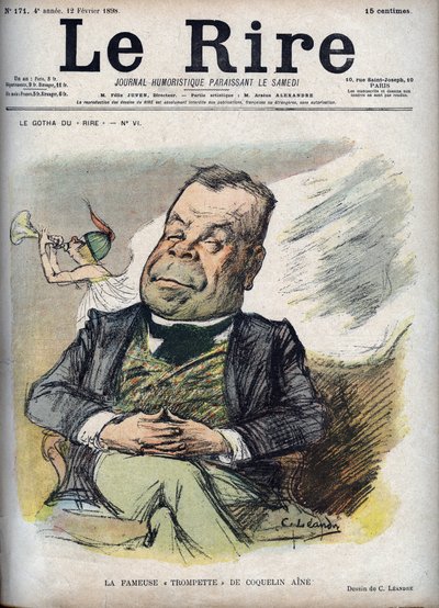 Die berühmte Trompete von Poppy Aine - Porträt von Constant Poppy genannt der Ältere Poppy (1841-1904) - Karikatur von Charles Leandre (1862-1934) in „The Laughter“ vom 12. Februar von Charles Leandre