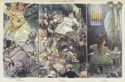 Das Leben der Betrügerin Therese Humbert. Illustration für Le Rire von Charles Leandre