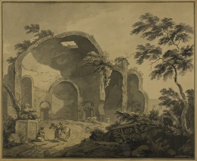 Römische Ruinen mit zwei Bauern im Vordergrund von Charles Louis Clerisseau