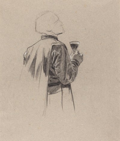 Ein bärtiger Herr mit einem Glas Wein von Charles Louis Lucien Muller
