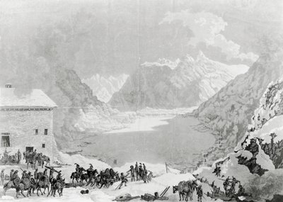 Französische Armee des Ersten Konsuls Napoleon Bonaparte (1769-1821) am Großen St. Bernhard Pass Hospiz, 20. Mai von Charles Louis Lucien Muller