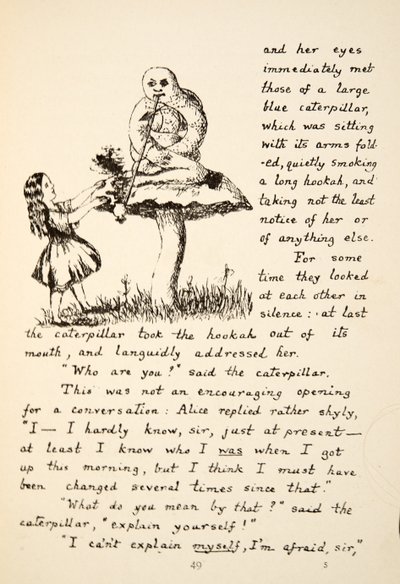 Alice erhält Ratschläge von der Blauen Raupe, Illustration aus Alice