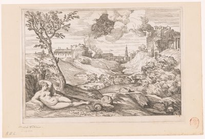 Landschaft mit Andromeda, bewacht vom Drachen, und Perseus, der in einer Wolke heranfliegt von Charles Macé (attributed to)