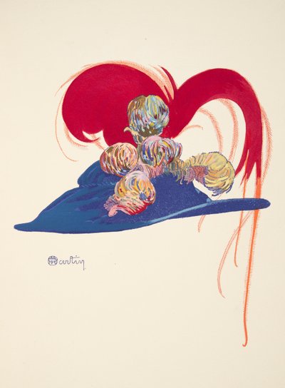 Design für einen Hut, aus La Mode en mil neuf cent douze. bei Marcelle Demay, veröffentlicht 1912 von Charles Martin