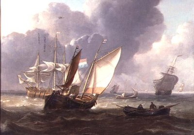 Niederländische Dreimaster und kleine Boote in einer Dünung von Charles Martin Powell