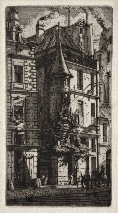 Radierungen von Paris: Haus mit einem Turm, Weberstraße von Charles Meryon