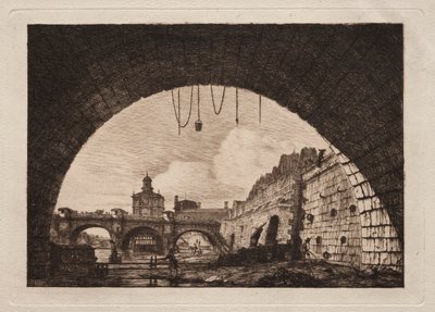 Die Neue Brücke und die Samaritaine, gesehen vom ersten Bogen der Börsenbrücke, Paris von Charles Meryon
