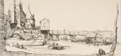 Die Fußgängerbrücke, die vorübergehend die Pont-au-Change ersetzt, Paris, nach dem Brand von 1621 von Charles Meryon