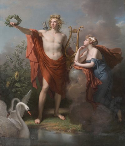 Apollo, Gott des Lichts, der Beredsamkeit, der Poesie und der schönen Künste mit Urania, Muse der Astronomie, 1789 von Charles Meynier