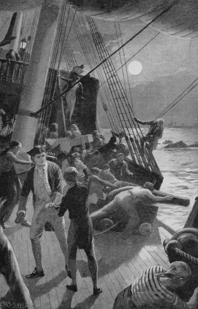 Kapitän Cooks Schiff in Gefahr, die Besatzung warf die Kanonen über Bord von Charles Mills (after) Sheldon