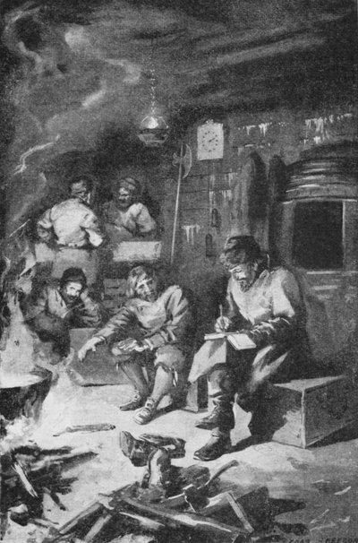 William Barents schreibt sein Tagebuch während des Winters in einer Hütte auf Nova Zembla von Charles Mills (after) Sheldon