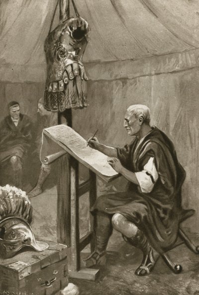 Julius Caesar schreibt einen Brief nach Rom aus seinem Zelt in Kent von Charles Mills after Sheldon