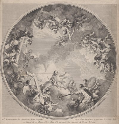Der heilige Ludwig überreicht Christus sein Schwert, nach einem Deckendesign, 1755-90 von Charles Nicolas Cochin