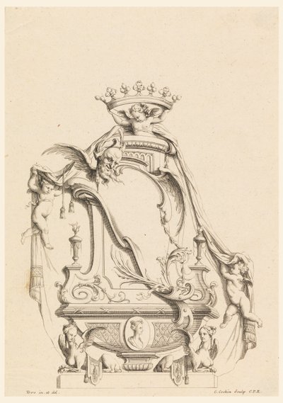 Entwurf für Kartusche aus "Cartouches Nouvellement Inventez" von Charles Nicolas Cochin the younger
