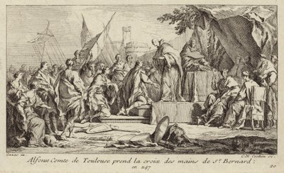 Alfons I., Graf von Toulouse, nimmt das Kreuz aus der Hand von Bernhard von Clairvaux und gelobt, am Zweiten Kreuzzug teilzunehmen von Charles Nicolas II Cochin