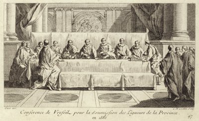 Konferenz zur Unterwerfung der Mitglieder der Katholischen Liga in Languedoc von Charles Nicolas II Cochin