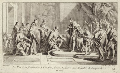 König Johann II. von Frankreich, in London von den Engländern gefangen gehalten, gibt einer Abordnung aus Languedoc eine Audienz von Charles Nicolas II Cochin