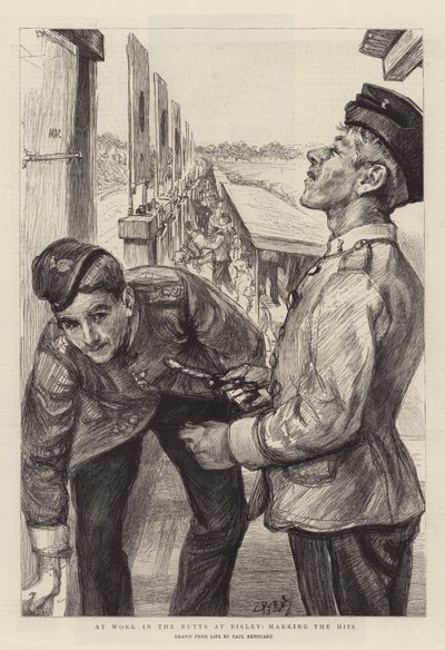 Bei der Arbeit in den Butts in Bisley, die Treffer markierend von Charles Paul Renouard