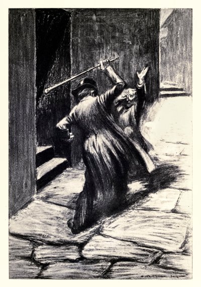 "Schlug ihn zu Boden" aus "Der seltsame Fall des Dr. Jekyll und Mr. Hyde" von Robert Louis Stevenson von Charles Raymond Macauley