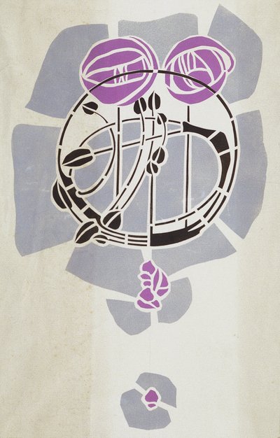 Moderne Reproduktion vom Original Mackintosh Schablone für Wanddekoration, Rosenmotiv, 1902 von Charles Rennie Mackintosh