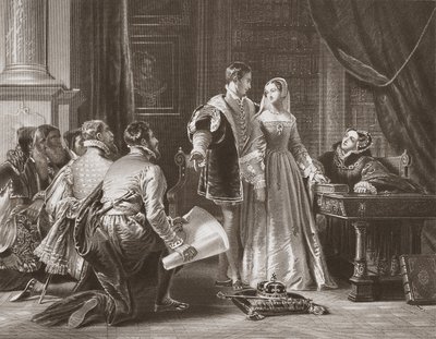 Lady Jane Greys Widerwillen, die Krone anzunehmen, graviert von A.H. Payne von Charles Robert (after) Leslie