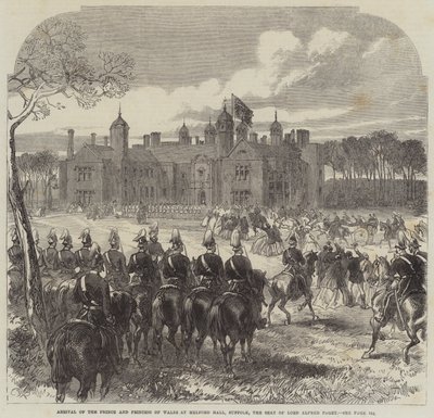 Ankunft des Prinzen und der Prinzessin von Wales in Melford Hall, Suffolk, dem Sitz von Lord Alfred Paget von Sir John Charles Robinson