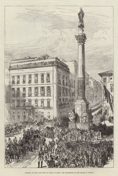 Beerdigung des verstorbenen Königs von Italien in Rom, der Prozession auf der Piazza di Spagna von Sir John Charles Robinson