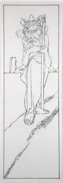 Er hielt ein Zepter in der Hand und trug eine Krone auf der Stirn, Illustration aus 