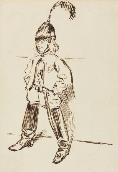 Studie eines Kindes mit Helm und Stiefeln von Charles Samuel Keene