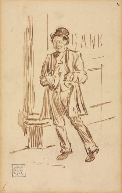 Studie eines betrunkenen Mannes vor einer Bank von Charles Samuel Keene
