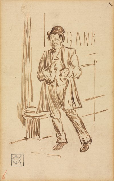 Studie eines betrunkenen Mannes, der an einer Bank vorbeigeht von Charles Samuel Keene