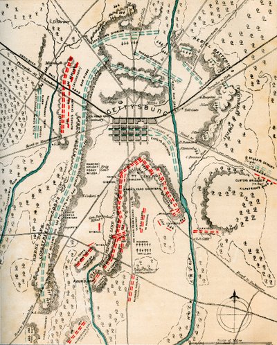 Karte der Schlacht von Gettysburg, Pennsylvania, 1.-3. Juli 1863 von Charles Sholl