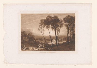 Landschaft mit drei Hirten und Brücke mit acht Bögen von Charles Turner