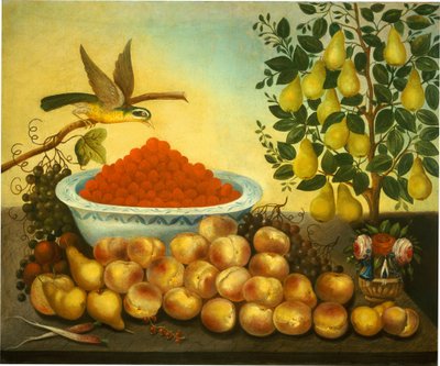 Stillleben: Obst, Vogel und Zwergbirnbaum von Charles V. Bond