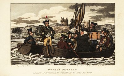 Englische Touristen und Schotte in Tartanjacke segeln auf Loch Leven in den schottischen Highlands von Charles Williams