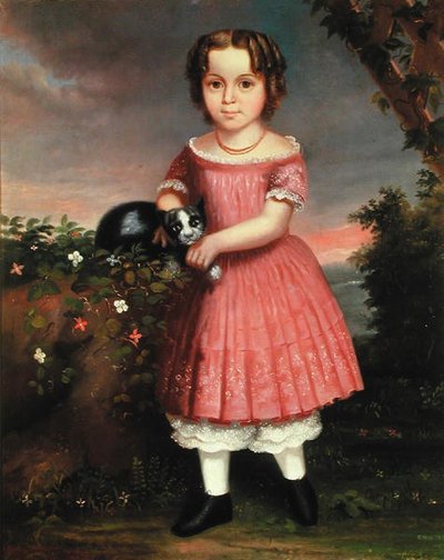 Porträt eines Kindes, das eine Katze streichelt von Charles Winter