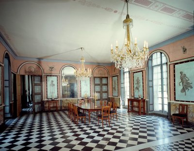 Ansicht des Speisesaals des Schlosses Malmaison, Residenz von Kaiser Napoleon I (1769-1821), dekoriert von Charles Percier (1764-1838) und Pierre Francois Leonard Fontaine (1762-1853) 1800 Rueil Malmaison, Musée du Château von Charles and Fontaine Pierre Percier