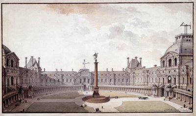 Architektur: Entwurf zur Neugestaltung des Salon Carré du Louvre. Zeichnung in Tinte und Feder von Architekt Charles de Wailly von Charles de Wailly