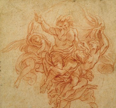 Gott der Vater, unterstützt von Engeln (rote Kreide, mit Weiß auf braunem Papier gehöht) von Charles de la Fosse