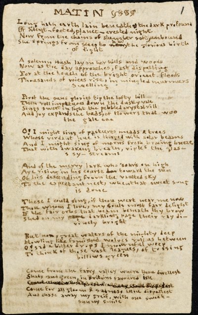 Gedicht von Charlotte Bronte. Autographenreine Kopie, mit Streichungen, des Gedichts 