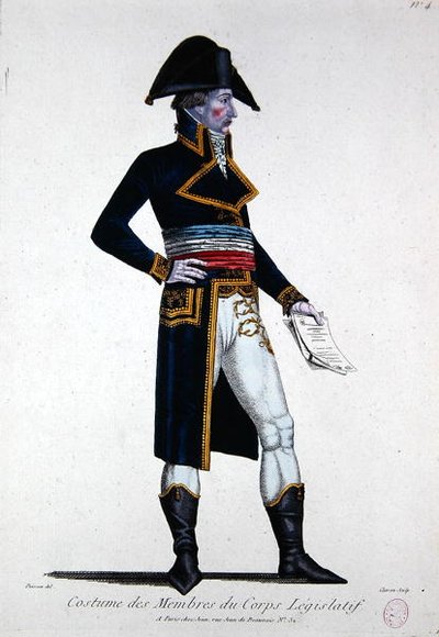 Kostüm der Mitglieder des Corps Legislatif während der Ersten Republik in Frankreich, ca. 1800 von Chataignier Chataignier