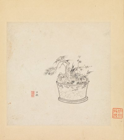 Verschiedene Studien, ein Blatt datiert 1619 von Chen Hongshou