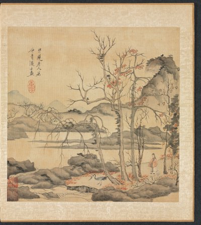 Gemälde nach alten Meistern: Daoist und Kranich in Herbstlandschaft, 1598-1652 von Chen Hongshou