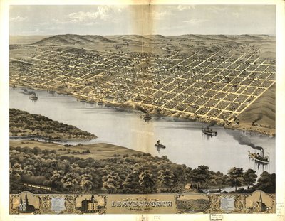 Vogelperspektive der Stadt Leavenworth, Kansas 1869 von Chicago Lithographing Co.
