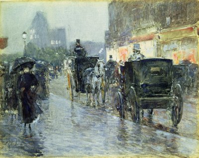Pferdekutschen am Abend, New York, ca. 1890 von Childe Frederick Hassam